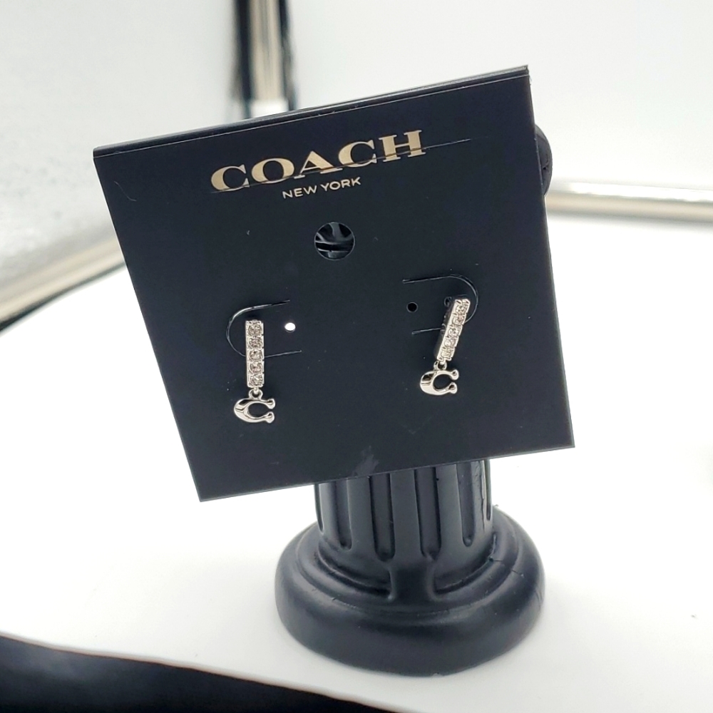 COACH Signature Pave Bar Stud Earrings.